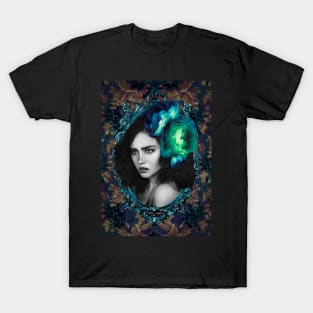 Green & Turquoise Flowers Portrait Realistic digital Illustration Wall artwork T-Shirt